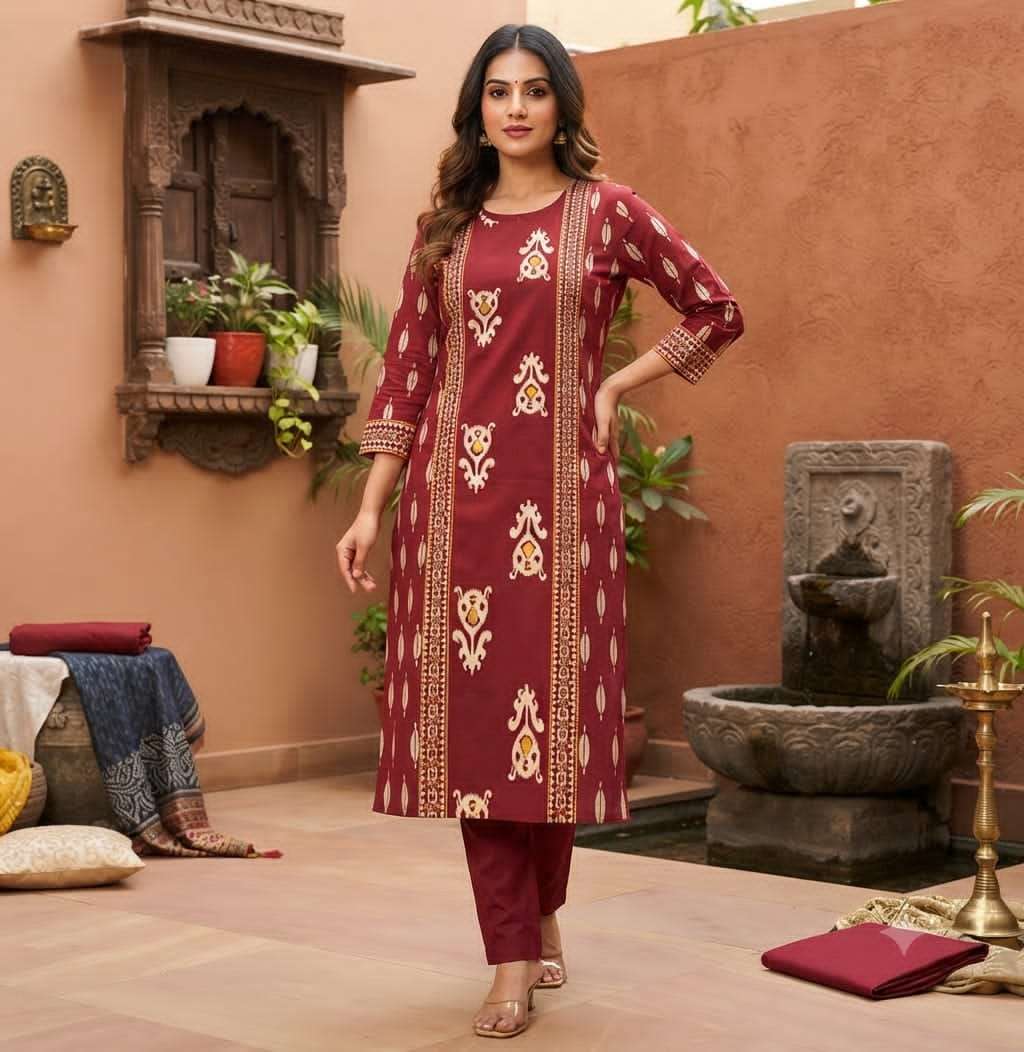 BRAND COTTON KURTI WITH CLASSIC WORK PANT FOR CORD SET WHOLESALER IN SURAT 